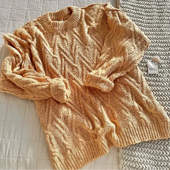 | free people • isla camel cable tunic sweater size • medium | - Picture 10 of 16